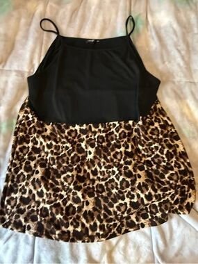 SHEIN Black Tank with Leopard Print Skirted Hem